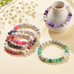 5Pcs 5 Color Natural Weathered Agate(Dyed) & Howlite Round Beaded Stretch Bracelets Set&nbsp;BJEW-JB08087