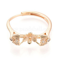 Flower & Bowknot Brass Micro Pave Clear Cubic Zirconia Adjustable Ring Settings&nbsp;KK-T076-78G