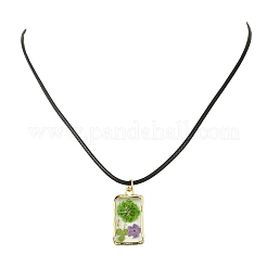 Transparent Resin Rectangle with Dried Flower Inner Pendant Black Waxed Cord Necklaces&nbsp;NJEW-JN06333