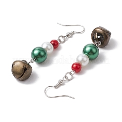 Christmas Theme Glass Pearl Bell Dangle Earrings&nbsp;EJEW-JE06153