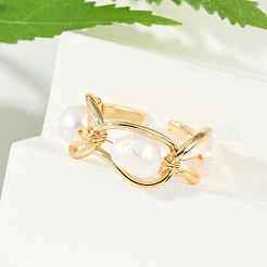 Brass Pearls Open Cuff Rings for Women&nbsp;KK-D301-04G