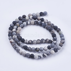 Natural Black Silk Stone/Netstone Beads Strands&nbsp;G-E441-02-4mm