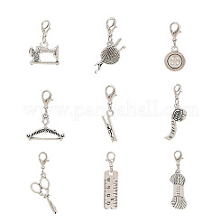 9Pcs 9 Styles Sewing Tools Tibetan Style Alloy Pendant Decorations&nbsp;HJEW-JM03581