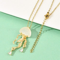Alloy Crystal Rhinestone with Resin Jellyfish Pendant Necklaces for Women&nbsp;NJEW-A066-03G