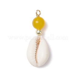Natural Cowrie Shell & Natural Dyed Malaysia Jade Round Pendants&nbsp;PALLOY-JF03832-01