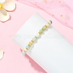 Alloy & Round Natural Flower Amazonite Beaded Stretch Bracelets for Women&nbsp;BJEW-JB13739