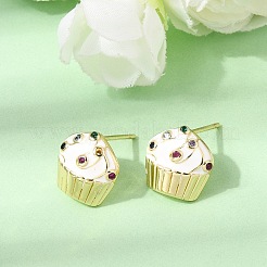 Brass Micro Pave Cubic Zirconia Enamel Stud Earrings&nbsp;EJEW-G471-16G