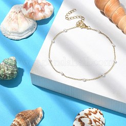 Glass Pearl Beaded Chain Anklet with Curb Chains&nbsp;X-AJEW-AN00542