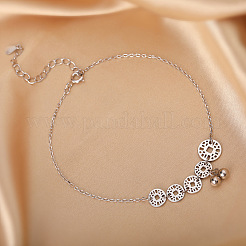 Brass Coin Link Chain Anklets with Bell Charms&nbsp;FS-WGE135F-01