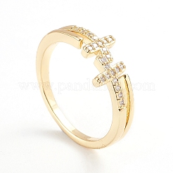 Adjustable Brass Micro Pave Clear Cubic Zirconia Cuff Rings&nbsp;X-RJEW-F101-18G
