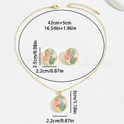 Oval with Flower Pattern Brass Enamel Pendant Necklaces & Stud Earrings Sets&nbsp;FS-WGB45B2-01