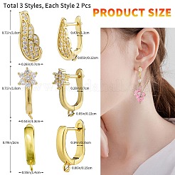 3 Pairs 3 Styles Brass Hoop Earrings Findings&nbsp;KK-SZ0003-80