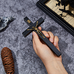 Easter Cross with Jesus Wood Alloy Figurines Ornaments&nbsp;DJEW-WH0016-52A