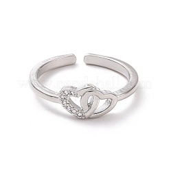 Clear Cubic Zirconia Interlocking Heart Open Cuff Ring&nbsp;RJEW-H127-08P