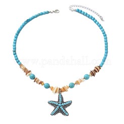 Bohemian Alloy & Synthetic Turquoise Starfish Pendant Round Beaded Necklaces for Women&nbsp;FS-WGD4D40-01