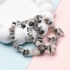 Natural Tourmalinated Quartz/Black Rutilated Quartz Stretch Bracelets&nbsp;BJEW-JB03681-01