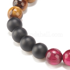 Natural Tiger Eye & Black Agate(Dyed & Heated) Round Beaded Stretch Bracelet&nbsp;BJEW-JB08086-03