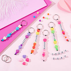 Valentine's Day DIY Acrylic Heart & Round Beads Keychain Making Kits&nbsp;DIY-AR0004-16