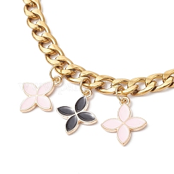 Alloy Enamel Flower Charm 304 Stainless Steel Cuban Link Chain Bag Decorative Chains&nbsp;FIND-JF00160-03