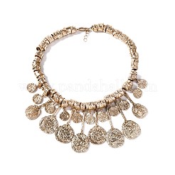 Zinc Alloy Textured Coin Tassel Bib Necklaces for Women&nbsp;FS-WG89C47-01