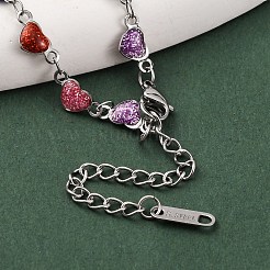 304 Stainless Steel Colorful Enamel Glitter Heart Link Cahin Necklaces for Women&nbsp;NJEW-K255-27P