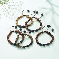 Natural Lava Rock & Wood Braided Bead Bracelet&nbsp;BJEW-JB08537