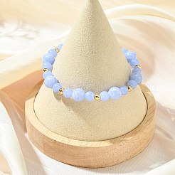 Natural Dyed Blue Lace Agate & Brass Beaded Stretch Bracelets for Women&nbsp;BJEW-JB14000