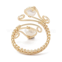 Copper Wire Wrapped Natural Cultured Freshwater Pearl Open Ring&nbsp;RJEW-JR00629