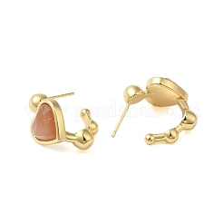 Natural Sunstone Heart Stud Earrings&nbsp;EJEW-K287-01G-01