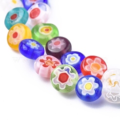 Flat Round Handmade Millefiori Glass Beads&nbsp;LK-R004-55