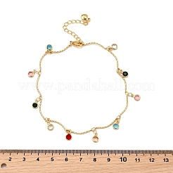 Bohemian Brass & Colorful Glass Flat Round Tassel Anklets&nbsp;AJEW-Z046-02G