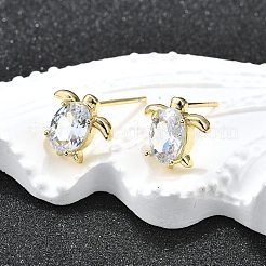 Brass Micro Pave Clear Cubic Zirconia Stud Earrings&nbsp;EJEW-H157-03G-01
