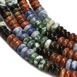 Gradient Color Natural Green Spot Jasper & Blue Spot Jasper & Golden Sheen Obsidian & Synthetic Goldstone Beads Strands&nbsp;GG-CBA1E0E-01A