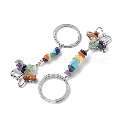 Star Brass Mixed Stone Keychains&nbsp;HJEW-S006-01P-L