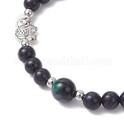 Synthetic Blue Goldstone & Natural Tiger Eye Beads Stretch Bracelets for Women&nbsp;BJEW-JB12622