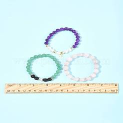 9Pcs 3 Colors Round Natural Gemstone Beads Stretch Bracelets&nbsp;BJEW-FS00017