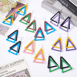 8 Pairs 8 Colors Wood Double Triangle Dangle Earrings with Iron Pins&nbsp;EJEW-AN0004-46