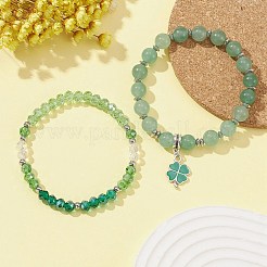 2Pcs 2 Style Natural Green Aventurine & Glass Beaded Stretch Bracelets Set&nbsp;BJEW-TA00318