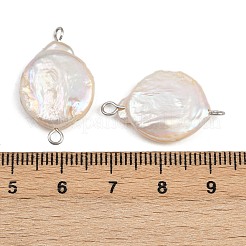 Natural Freshwater Pearl Keshi Pearl Flat Round Connector Charms&nbsp;STAS-D378-12P