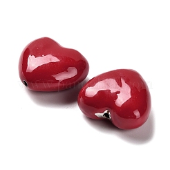 Heart Brass Enamel Beads&nbsp;KK-M324-08A-G02