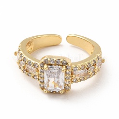 Cubic Zirconia Rectangle Open Cuff Ring&nbsp;RJEW-G281-07G