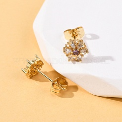 Brass Micro Pave Cubic Zirconia Snowflake Stud Earrings&nbsp;EJEW-K267-38G