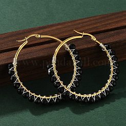 Beaded Hoop Earrings&nbsp;X-EJEW-JE03830-04