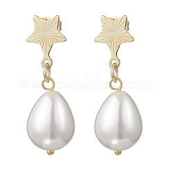 Brass Naturl Shell Pearl Star with Teardrop Dangle Stud Earrings&nbsp;EJEW-JE06742