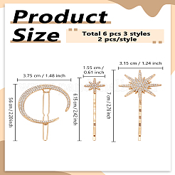 6Pcs 3 Style Iron Rhinestone Hair Bobby Pins&nbsp;PHAR-LP0001-18