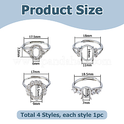 4Pcs 4 Styles Oval Brass Rhinestone Adjustable Ring Components&nbsp;KK-HS0015-90