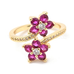 Cubic Zirconia Flower Open Cuff Rings&nbsp;RJEW-L106-009G-01