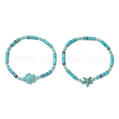 2Pcs Natural Magnesite & Dyed Synthetic Turquoise Beads Stretch Bracelets for Women&nbsp;BJEW-JB13217