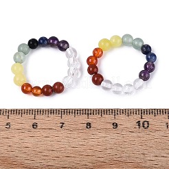 Adjustable Natural Mixed Gemstone Bead Stretch Finger Rings&nbsp;RJEW-N056-01