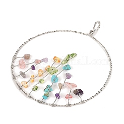 Chakra Natural Mixed Stone Chip Copper Wire Wrapped Big Pendants&nbsp;HJEW-K046-01P